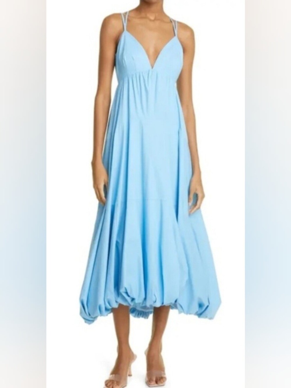 Cinq a Sept Romantic Deep V Light Blue Maxi Dress